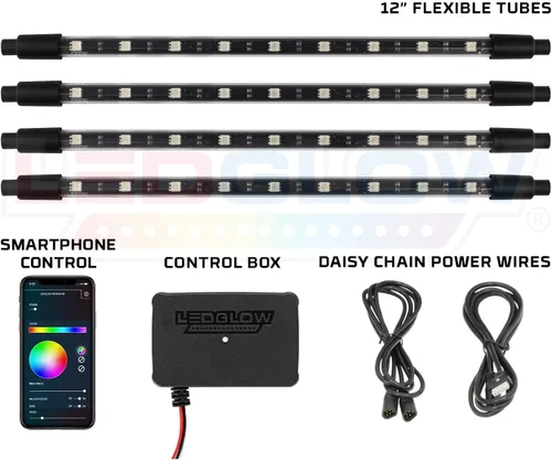 Miniatura 2 de LEDGlow Kit de iluminación de neón para interiores con Bluetooth, multicolor, 4 piezas, para automóviles y camiones, aplicación de teléfono
