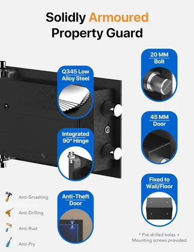 Miniatura 6 de FORFEND - Caja fuerte inteligente para el hogar, desbloqueo/alarma de la aplicación de caja fuerte WiFi, comando de voz, alarma de secuestro