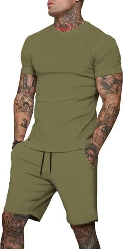 Miniatura 3 de Uni Clau Conjunto corto de 2 piezas para hombre, conjunto de camisa y pantalones cortos de verano a la moda