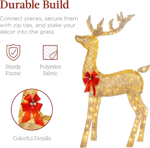 Miniatura 4 de Best Choice Products Juego familiar de ciervos de Navidad grandes iluminados de 6.5 pies, 3 piezas, decoración de patio al aire libre con 385 luces