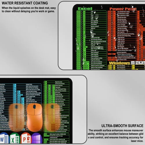 Miniatura 6 de Excel Shortcuts - Alfombrilla de mouse grande de 31.5 x 15.7 pulgadas, alfombrilla de mouse extendida para juegos con borde cosido, base de goma