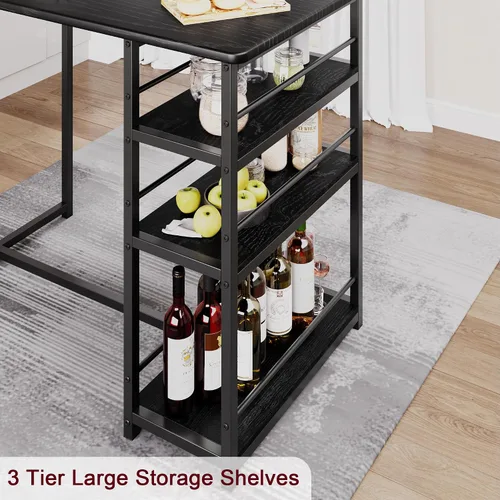 Miniatura 7 de Juego de mesa de comedor para 2 personas con 3 estantes de almacenamiento, juego de mesa de cocina de 3 piezas con 2 taburetes de bar tapizados