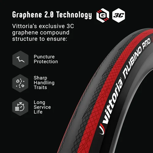 Miniatura 7 de Vittoria Rubino Pro - Neumático para bicicleta de carretera tipo tubo, grafeno 3C para resistencia mínima, carcasa de nailon de 150 TPI para una