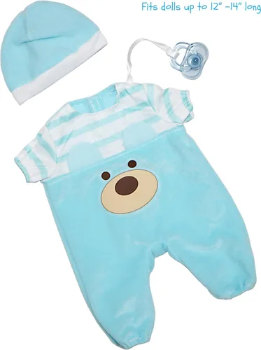 Miniatura 2 de JC Toys Mameluco de oso azul Traje de muñeca de bebé + sombrero + chupete A partir de 2 años Se adapta a muñecas de 12 a 14 pulgadas