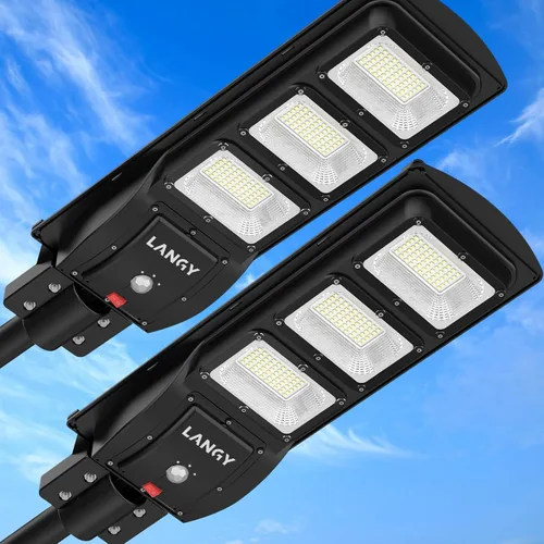 Miniatura 11 de LANGY Farolas solares impermeables para exteriores, sensor de movimiento de 6500 K del atardecer al amanecer con control remoto, luz LED