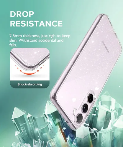 Miniatura 3 de KIOMY Funda transparente con purpurina para Samsung Galaxy S23 5G con protector de lente de cámara Diamond Sparkle y 2 paquetes de protectores