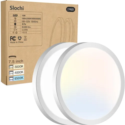 Paquete de 2 lámparas LED de techo empotradas, 3000K-4000K-6500K y equivalente a 100W, lámpara de techo empotrada moderna para cocina de 15W,