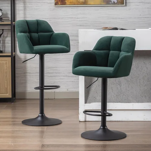 Miniatura 24 de ROCITY Juego de 2 taburetes de bar de terciopelo con respaldo, silla de bar beige para isla de cocina, taburetes de bar modernos con patas de metal