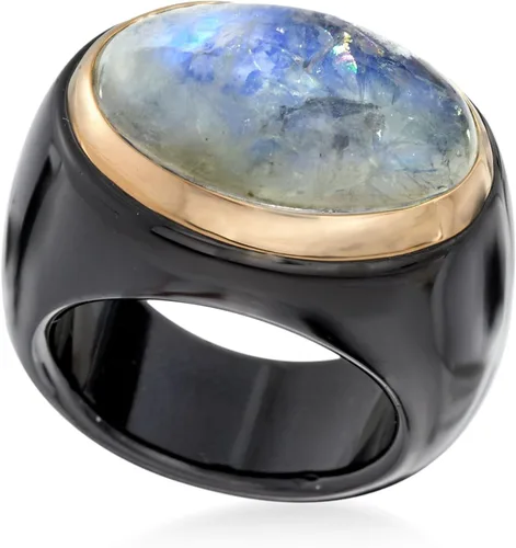 Miniatura 4 de Ross-Simons Moonstone and Black Agate Ring With 14kt Yellow Gold