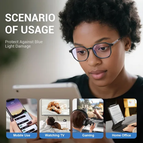 Miniatura 4 de Gafas de luz azul para hombres y mujeres, 99% bloqueador de luz azul, protección UV. Ideal para uso en computadora, juegos, lectura. Negro