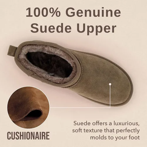 Miniatura 122 de CUSHIONAIRE, Hip 2 - Botas de nieve de gamuza auténtica para mujer, sin cordones, con cómodo forro de piel de oveja sintética + espuma viscoelástica