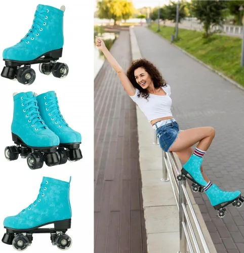 Miniatura 2 de Patines de ruedas para mujer, de doble fila, de piel sintética, con ruedas iluminadas, para exteriores