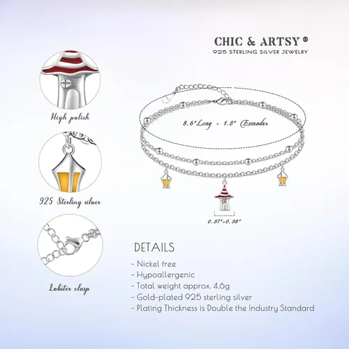 Miniatura 161 de CHIC & ARTSY Tobilleras delicadas de plata de ley S925 para verano, pulsera de tobillo ajustable multicapa para playa, joyería de pie para mujer
