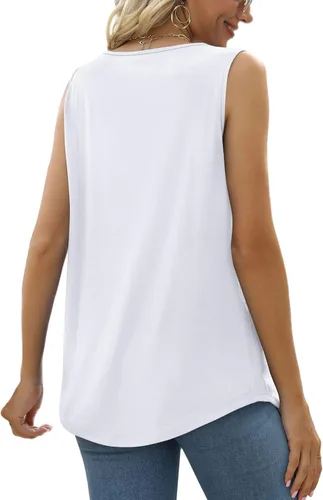 Miniatura 108 de Saloogoe - Camisetas sin mangas veraniegas para mujeres, plisadas con cuello cuadrado y dobladillo curvado, blusas de ajuste holgado con movimiento