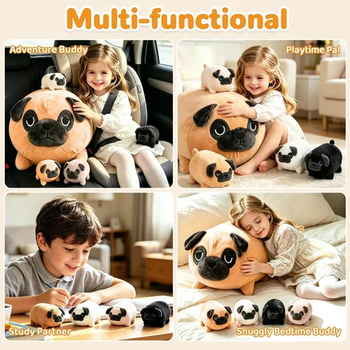Miniatura 6 de MMguai Peluche Suave de Bulldog Lindo Bulldog Francés Animales de Peluche con 4 Peluches de Cachorro Bebé en su Barriga, Almohada Blanda Grande