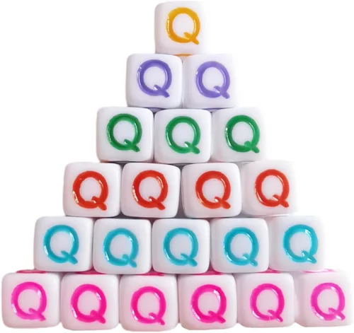 Miniatura 29 de Xeahung 200 cuentas de letras acrílicas cuadradas multicolor para hacer joyas, llaveros de bricolaje, collares, pulseras, decoraciones