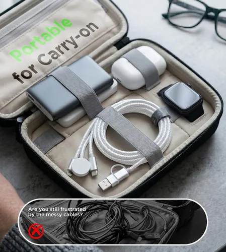 Miniatura 8 de Esenciales de viaje para cargador de Apple Watch, cargador de iPhone, cable de carga de viaje 3 en 2 tipo C/Lightning/magnético, cable de carga