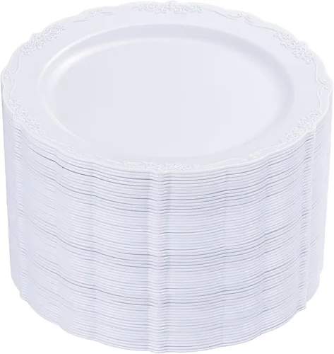 Miniatura 15 de DaYammi 60 piezas de platos de plástico transparente dorado elegantes platos desechables transparentes resistentes premium de 10.25 pulgadas