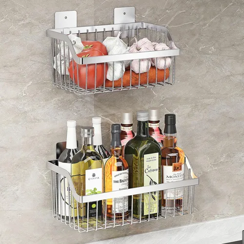 Miniatura 6 de SUS304 - Cestas de almacenamiento colgantes de acero inoxidable para montaje en pared, estante de almacenamiento de alambre de metal para cocina