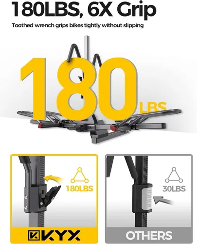Miniatura 2 de KYX Soporte de bicicleta eléctrica montado en enganche de 220 libras, estilo plataforma de 2 bicicletas para autos, camiones, SUV, minivans, se