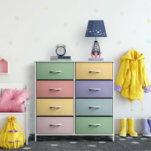 Miniatura 6 de Sorbus - Cómoda para niños con 8 cajones: mueble de almacenamiento en torre para dormitorio, pasillo, armario, organización de oficina, marco