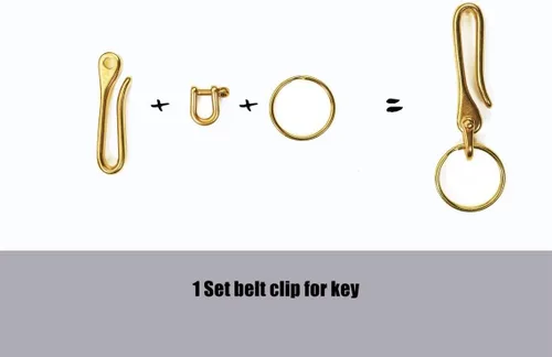 Miniatura 4 de 1 juego de latón macizo en U Key Loop Gancho de cinturón para llaves de coche llavero H23-BFBC