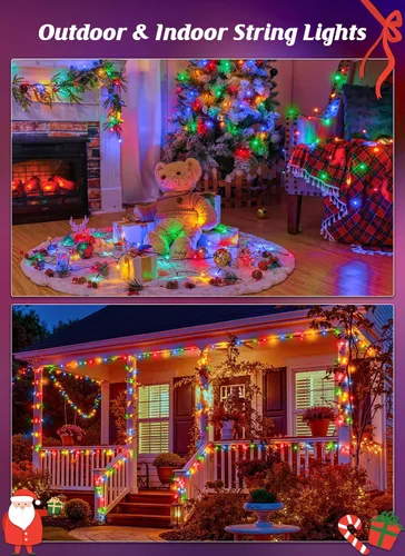 Miniatura 6 de Brightown - Paquete de 2 luces solares de Navidad en tira para exteriores, total 44 metros, 400 LED, luces de hadas parpadeantes impermeables con 8