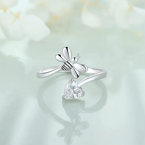 Miniatura 2 de FJ Anillo abierto de plata de ley para mujer, con piedra natal (anillo ajustable)