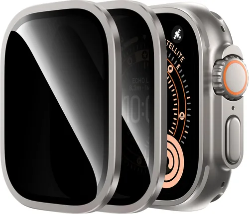 Miniatura 9 de Uyiton Protector de pantalla para Apple Watch Ultra 3/2/1, marco de aleación de titanio y vidrio templado 9H, protección militar [Keep Original]