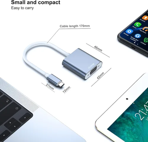 Miniatura 4 de BENFEI Adaptador USB C a VGA, adaptador Thunderbolt 3/4 a VGA compatible con iPhone 15 Pro/Max, MacBook Pro/Air 2023, iPad Pro, iMac, S23, XPS 17