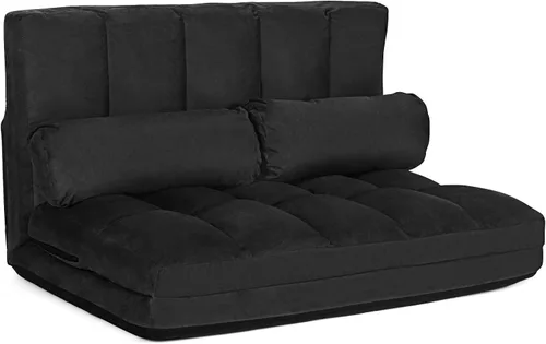 S AFSTAR Sofá de suelo convertible, sofá de 6 posiciones con 2 almohadas extraíbles y cojín de esponja grueso, carga de 330 libras, sofá cama Negro