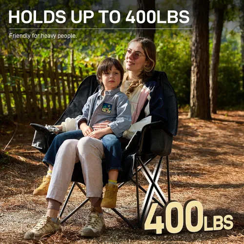 Miniatura 6 de EVER ADVANCED Silla de campamento XL con cojín desmontable, silla de malla para adultos, plegable, de gran tamaño, con bolsillo de malla enfriadora