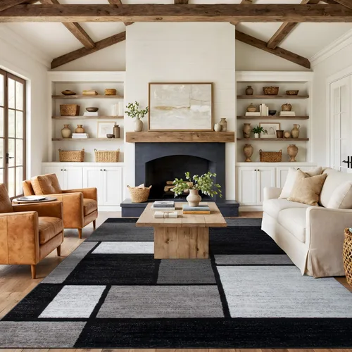 Miniatura 12 de Rugshop Tapete con diseño de cuadros, contemporáneo y moderno, fácil de limpiar, para oficina en casa, sala, dormitorio, cocina, no desprende pelos