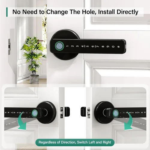 Miniatura 7 de Cerradura de puerta inteligente con huella digital sin llave con asa, cerradura electrónica digital con teclado de pantalla táctil, cerraduras