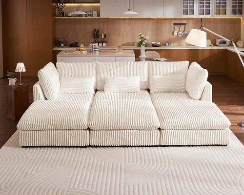 Miniatura 69 de Sofá Modular de Gran Tamaño, Sofá Seccional de Chenilla Nube Extra Profundo con Chaise Otomana, Sofá Esponjoso de Chenilla de 4 Plazas para Sala