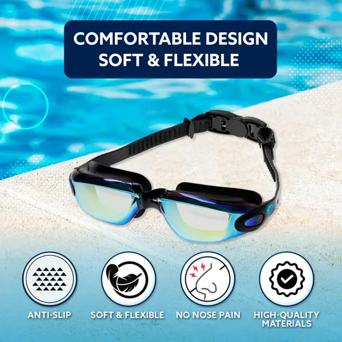 Miniatura 5 de KALA - Gafas de natación antivaho para adultos, gorro de natación y clip para la nariz incluidos, gafas de natación polarizadas UV, gafas