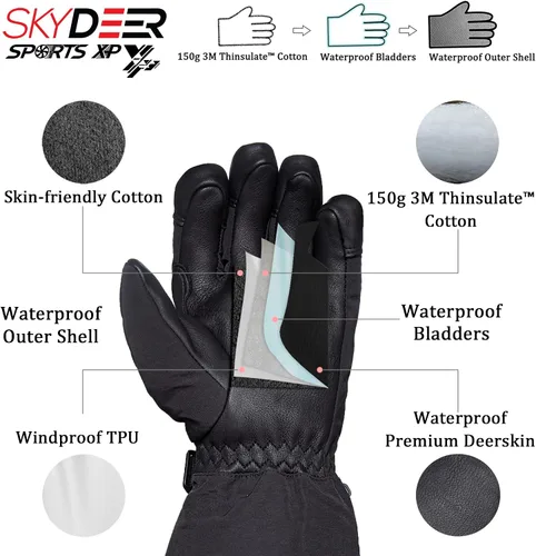 Miniatura 2 de SKYDEER Waterproof and Windproof Genuine Deerskin Leather Ski Gloves with 150g 3M Thinsulate Insulation (SD8648T)
