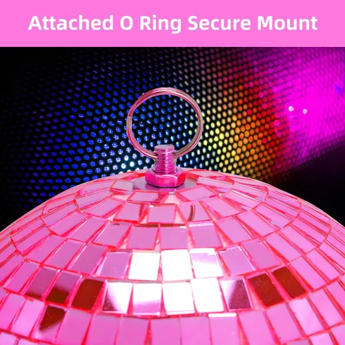 Miniatura 7 de DJBoomy Bola de discoteca de espejo colgante de 8 pulgadas: bolas de discoteca rosadas, bola de espejo con anillo colgante para decoración