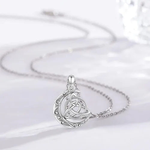 Miniatura 3 de Collar de pentagrama de plata de ley con triple luna, diosa celta, nudo celta, nudo de brujas, pentáculo, sol y luna, hécate, tetragrammaton, collar