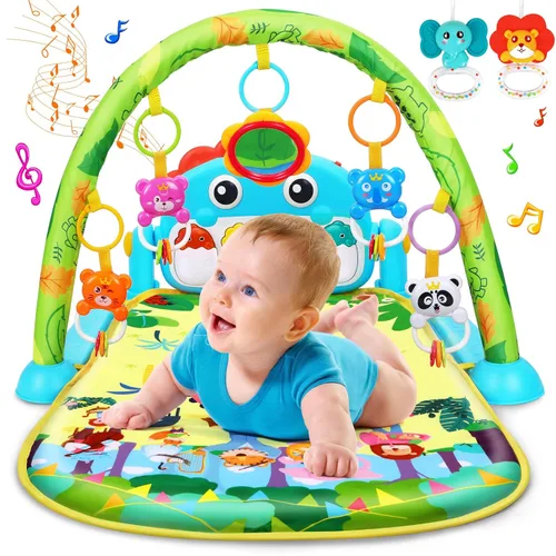 Miniatura 8 de UMIKU Tapete de juego para bebé, tapete para el tiempo boca abajo, centro de actividades musicales para bebés recién nacidos con música de piano