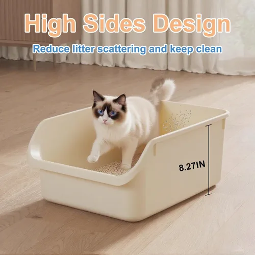 Miniatura 4 de Caja de arena para gatos con lados altos, antisalpicaduras para gatos de interior, cajas de arena para gatos de entrada baja (blanco)
