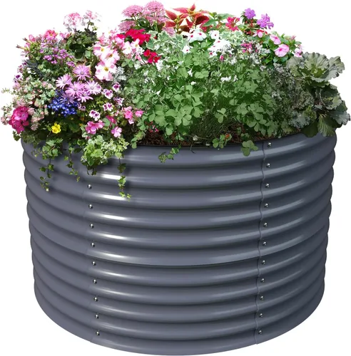 Miniatura 7 de Olle Camas de jardín elevadas de 32 pulgadas de alto, para exteriores, para verduras, cama de jardín elevada redonda galvanizada, cajas de jardín