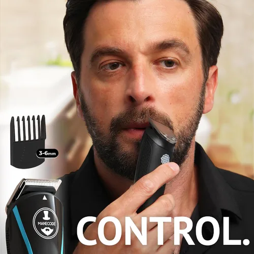 Miniatura 6 de MANECODE® Cortadora de barba y cabello para hombres – Self-Sharp Blades® USB-C, impermeable, pantalla LED, kit de aseo múltiple