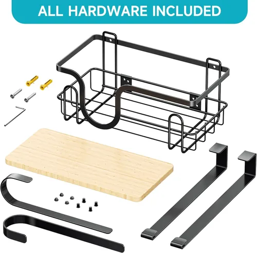 Miniatura 9 de Soporte para tabla de planchar para montaje en pared, colgador de tabla de planchar sobre la puerta con cesta de almacenamiento, soporte de hierro