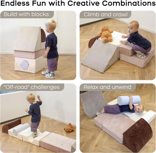 Miniatura 4 de BanaSuper Juguetes de escalada de 5 piezas para niños pequeños, juego de bloques de espuma para niños con cilindro, diseño plegable, juego
