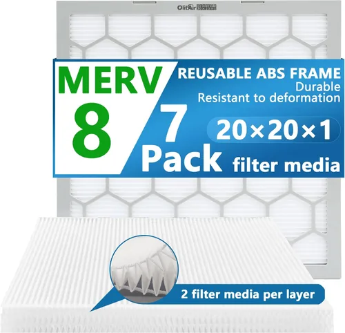 Miniatura 13 de Filtro de aire MERV 13 de 20 x 20 x 1, filtro de aire para horno de CA, marco de plástico ABS reutilizable, paquete de 7 medios de filtro