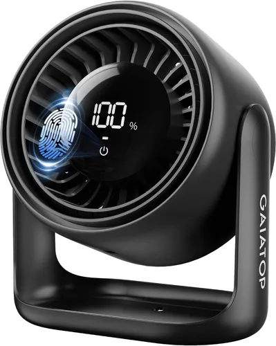 Gaiatop Ventilador de escritorio con control táctil, batería de 4000 mAh, ventilador de dormitorio ultra silencioso de 5 velocidades con pantalla