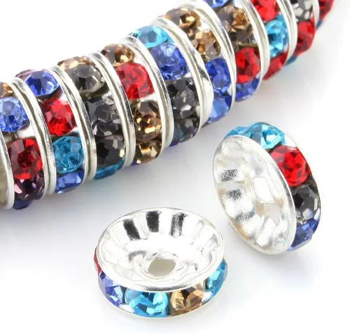 Miniatura 45 de RUBYCA - 100 unidades de espaciadores redondos y ondulados de cristal checo de alta calidad en tono plateado, Cristal, 10mm