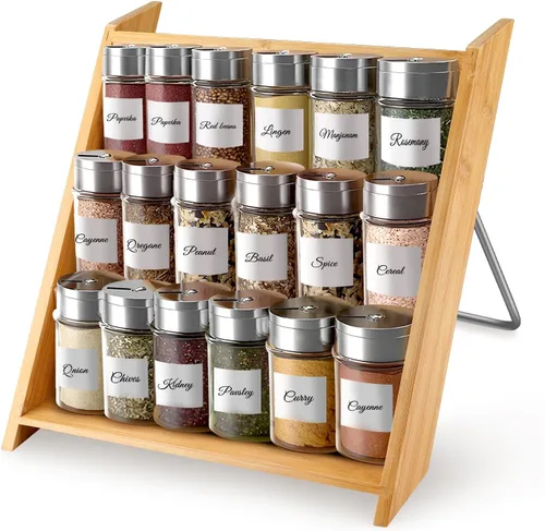 Organizador de especias de bambú para 18 tarros, soporte de madera compacto de 3 niveles para encimera de cocina o cajón de gabinete, se adapta a