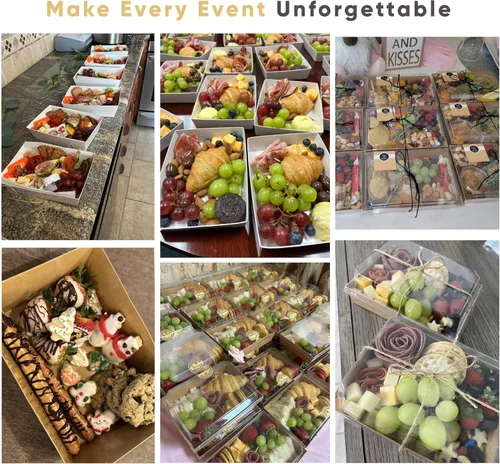 Miniatura 7 de Leafiew Paquete de 25 Cajas de Charcutería de 7x5 Pulgadas con Tapas Transparentes - Tablero de Papel Individual Para Llevar de Charcutería